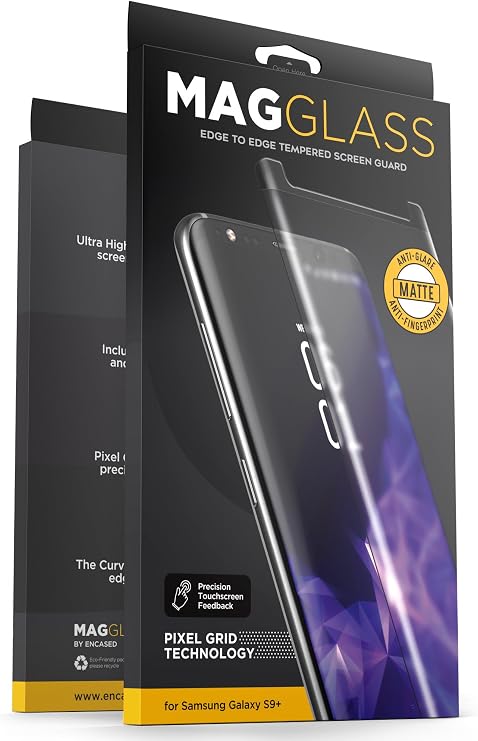 Magglass Samsung Galaxy S9 Plus Matte Screen Protector - Curved Fingerprint free Tempered Glass (MagGlass XM90) Reinforced Anti Glare Screen Guard (Includes precision applicator)