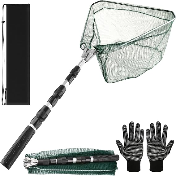 Yeahmart Fishing Landing Net with Telescoping Pole Handle, Foldable Fish Net Freshwater with Fish-Friendly Mesh for a Safe Release, Fishing Gear and Accessories for Men Women, Extend to 36-75 Inches