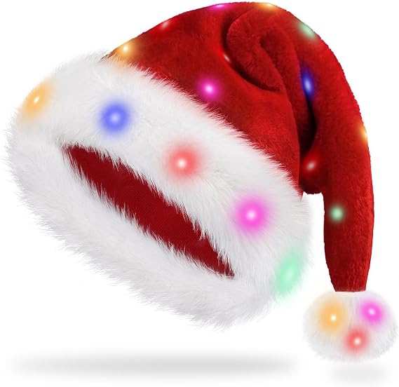 Light Up Santa Hat Christmas Decorations Adult Women Men Party Headwear