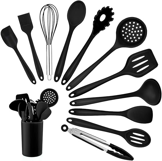 Homikit Silicone Kitchen Utensil Set 12 Pieces Black Cooking Utensils
