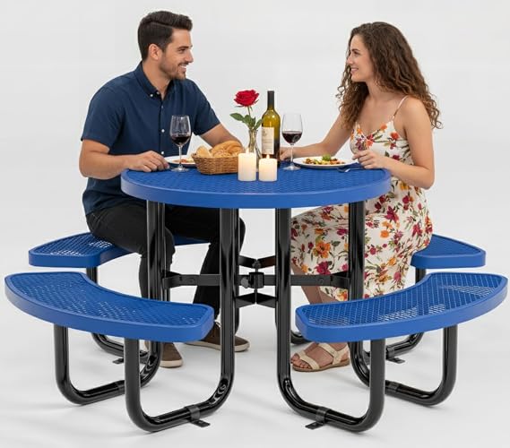 Commercial Metal Picnic Table (Blue, 38in, Round, Expanded Steel)