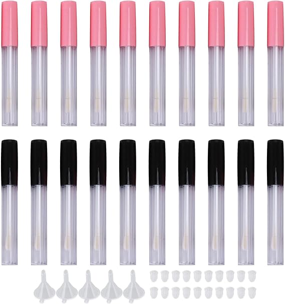 20pcs Empty Lip Gloss Tubes Containers, Refillable Clear Mini Lip Balm Bottles with Wand Brush for DIY Lip Gloss, Leak Proof and Portable Cosmetic Jars