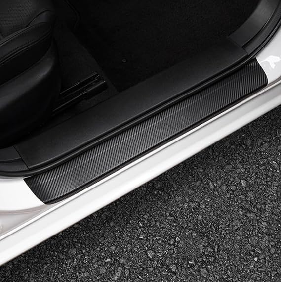 LEXLEY,with Rogue Logo for Nissan 2014-2026 Rogue 2017-2022 Rogue Sport Carbon Fiber Style Leather Door Sill Protector Anti-Dirty Scuff Plate Cover Guard Sills Protector Trim.4PCS -Blue