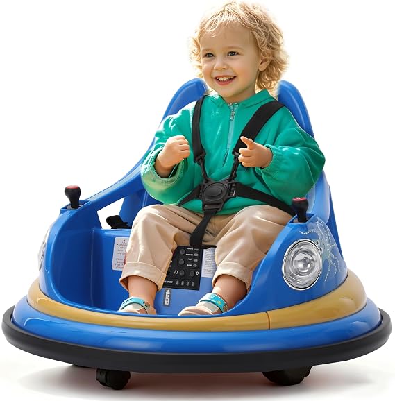 Sophia & William Bumper Car for Toddlers, 12 V Electric Ride On Car for Kids w/Parent Remote Control, 360 Spin, LED Lights & Music,DIY Stickers, for Boys & Girls, Blue