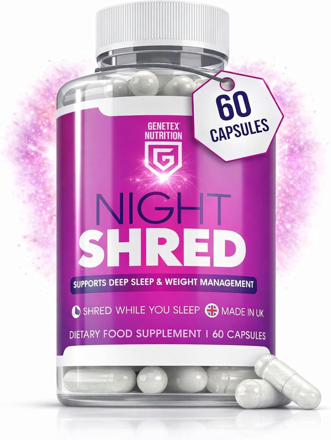 Night Shreds Sleep Support & Natural Weight Balance Supplement - Natural Night Time Supplement - Supports Relaxation, Restful Nights & Weight Loss, 60 Capsules, UK Made – Vegan Friendly