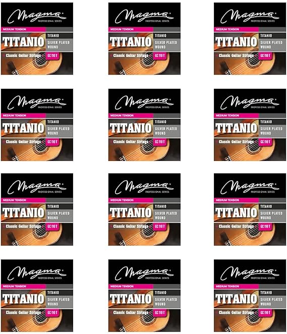 Magma Classical Guitar Strings Medium Tension Classical Acoustic Guitar Strings - Titanium Nylon Trebles - Silver Plated Copper Basses (GC110T) - 12 Sets