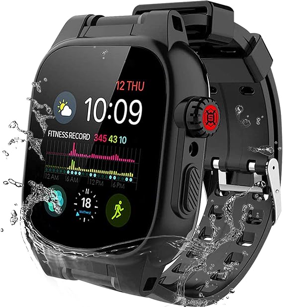 for Apple Watch 44mm Waterproof Case, IP68 Full Body Protection Case with Built-in Screen and Band, Case Cover for iWatch Series 6/5/4/SE 3/SE 2/SE 44mm, Black