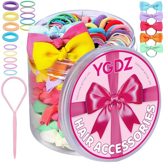 YGDZ Hair Accessories Set: 300 Elastic Rubber Bands, 150 Small Hair Ties for Toddlers and Kids, 100 Bands for Thin Hair, 20 Baby Hair Bows for Girls