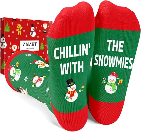 Zmart Christmas Socks for Kids - Snowman Gingerbread Lights Gifts, Xmas Stocking Stuffers