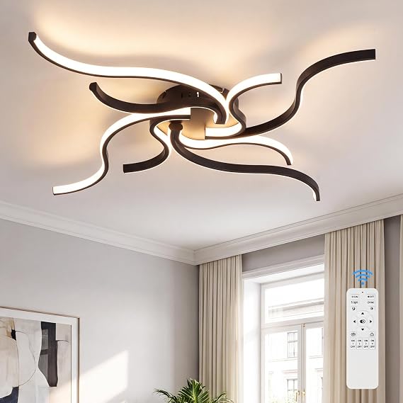LED Ceiling Light, Dimmable Spiral Flush Mount with Remote, Black