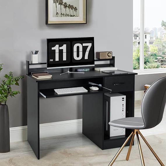 Computer Desk with Hutch, Drawers & Open Storage Shelves