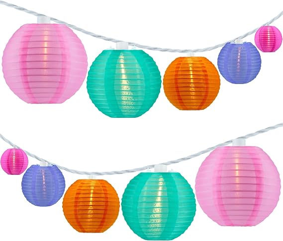 Multicolor Lantern String Lights, 10 Waterproof Nylon Lanterns with 8.7' UL Listed Plug-in Connectable String Lights (Multicolor)