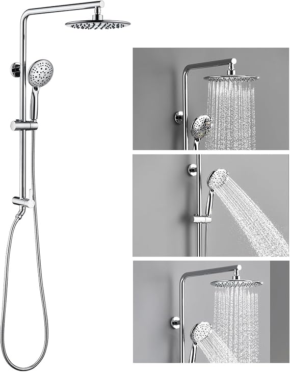 SonTiy 9" Shower Head with Handheld Spray, Rain Shower Heads System, 5 Spray Mode Handheld, Modern Shower System with Easy Reach Diverter, 72'' Hose and Height Adjustable Holder, Chrome