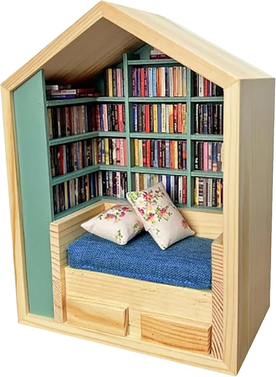 Anxieties Bookshelf, Small Wooden Bookshelf Creative Bookshelf Display Case Cabinet Reading Statue Wood Shelf Bookshelf Ornament Shake Away Your Anxieties, For Book Lovers Home Offices Decor(No books)