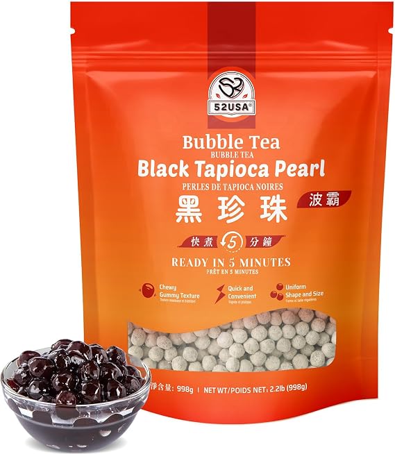 52USA Bubble Tea Black Tapioca Pearls, 2.2 LB Perfect for Milk Tea, Smoothies & Desserts