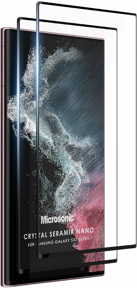 Microsonic Samsung Galaxy S22 Ultra Crystal Seramik Nano Ekran Koruyucu Siyah (2 Adet) [Galaxy S22 Ultra ile Uyumlu Ekran Koruyucu]
