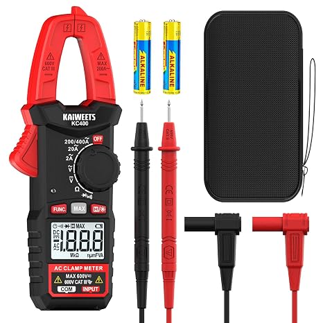 KAIWEETS Digital Current Clamp Portable Current Meter 400A AC 600V AC/DC 2000 Counts Auto Range Voltage Tester Meter for Current Voltage Resistance Continuity & Diode KC400
