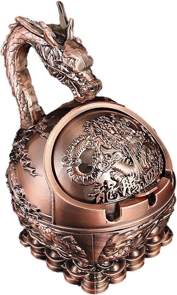 Ash Tray,Ashtrays for Smokers Indoor,Smokeless Ashtray,Home Ashtrays,Ashtray with Lid,Zodiac Ashtray, Antique Bronze Windproof Ashtray for Home, Office, Coffee Shop, Restaurant, Hotel
