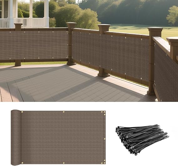 SunnyRoyal 2.5'x6' Brown Balcony Privacy Screen Fence for Patio Outdoor Porch Deck, Apartments Railing Cover with Zip Ties, UV Protection Weather Resistant Mesh Screens Panel for Outside