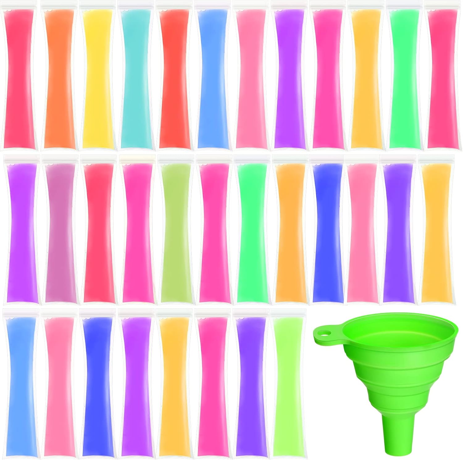 Hoolerry 600 Pcs Disposable Ice Mold Bags with 1 Silicone Funnel Freezer Tubes with Zip Seals Candy Ice Mold Yogurt Tubes Pouch for Snack Juice Fruit Smoothies Party Favor 2.4 x 8.7 Inch