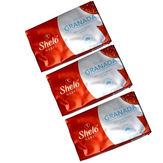 Shelo NABEL Granada Dream Big Soap with Pomegranate Extract, Face and Body Wash, Red- 3 piece 3.5 oz / 100 g