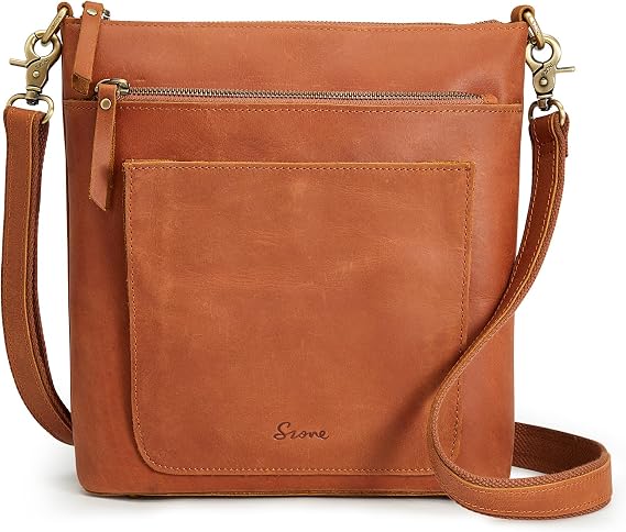 S-ZONE Leather Crossbody Bags for Women Vintage Shoulder Everyday Purse