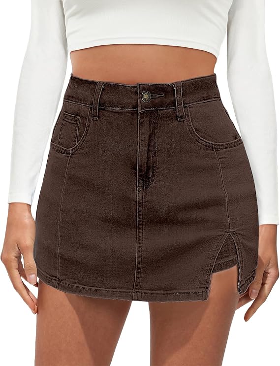 Vetinee Jean Skorts for Woman High Waisted Trendy Slit Y2K Shorts Skirts