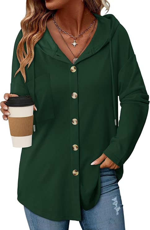 CHICZONE Womens Button Pullover Oversized Sweatshirts Loose Fit Hoodies Long Sleeve Fall Clothes with Pocket