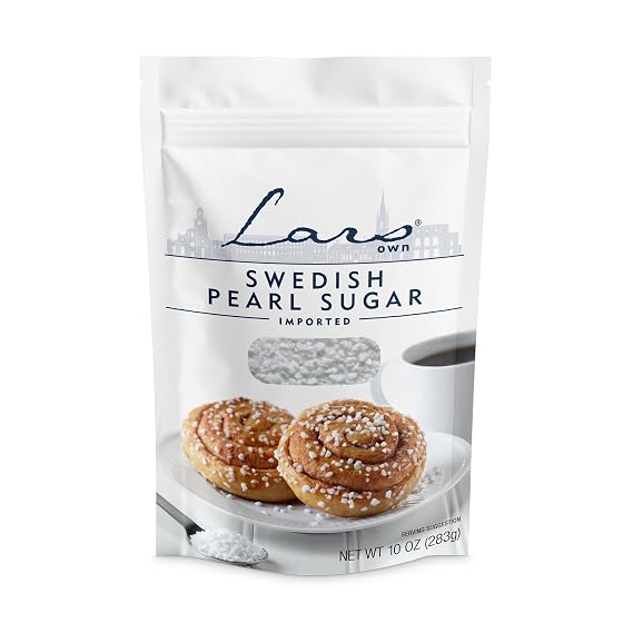Lars Own Swedish Pearl Sugar 1-Pack, 10-oz Resealable Pouch Non-Melting, All-Natural Decorative Nib Sugar for Baking
