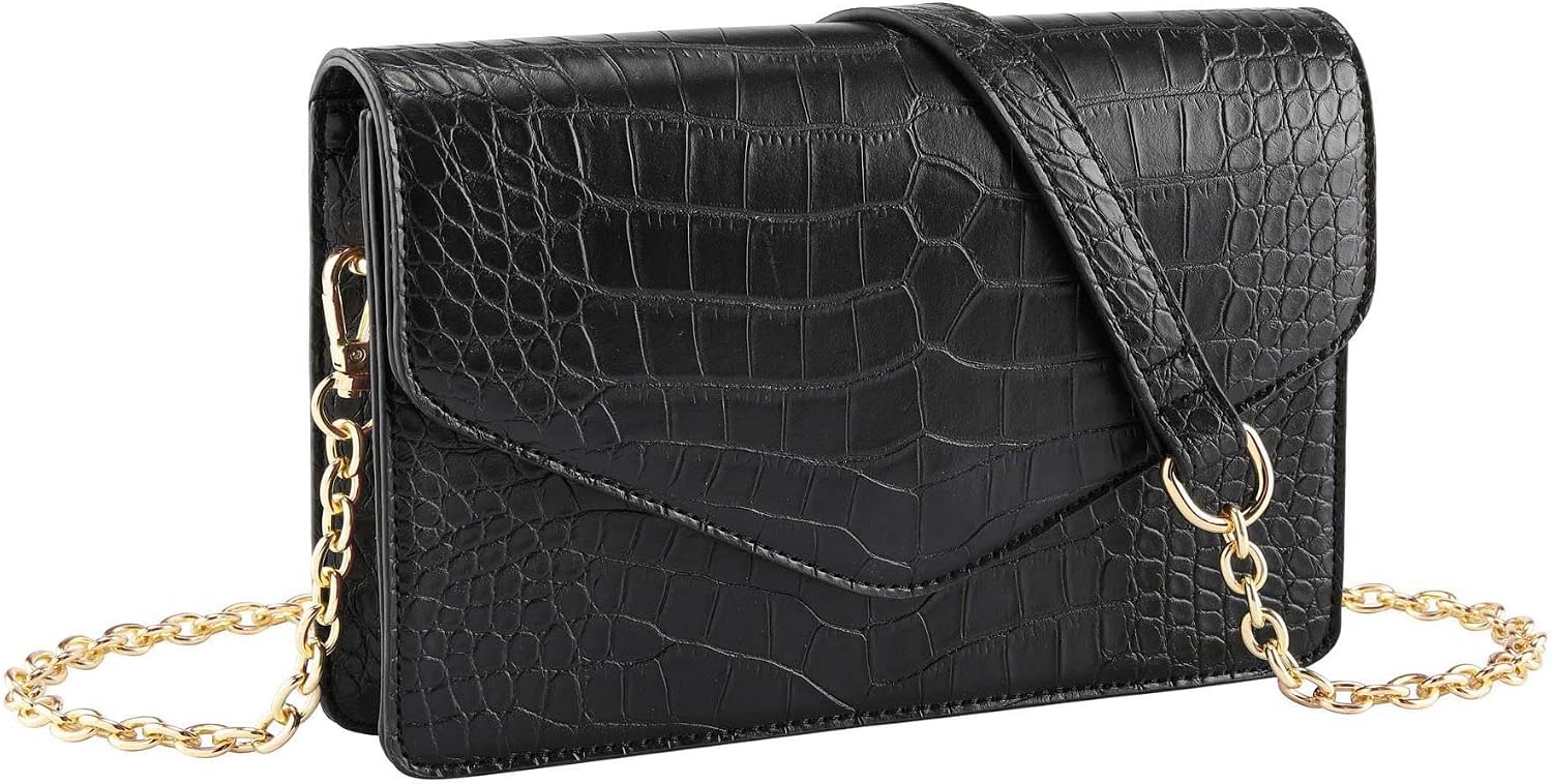 Ayliss Women Small Crossbody Handbag Purse Crocodile Classic Clutch Shoulder Handbag PU Leather Chain Evening Dress Bag