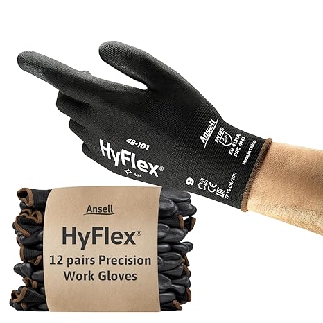 Ansell 48-101-11 SensiLite Gloves, Palm Coated, Size 11, Black (Pack of 12)