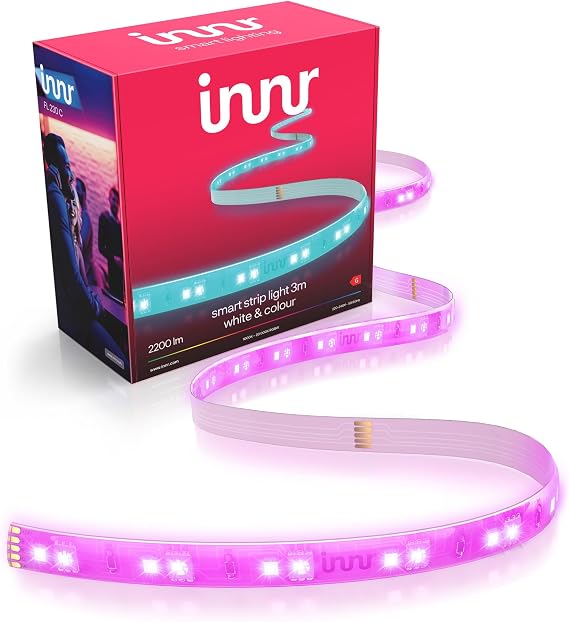 Innr Smart Lightstrip 3m, White & Colour, Works with Hue* and Zigbee Hubs [Energy Class G]
