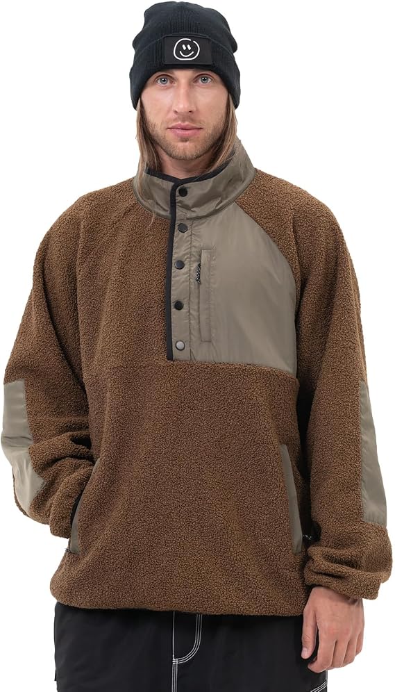 SNOWVERB Mens Fleece Sherpa Snow Jackets Warm Streetwear Ski Coat Button Down Fuzzy Fleece Snowboard Jacket