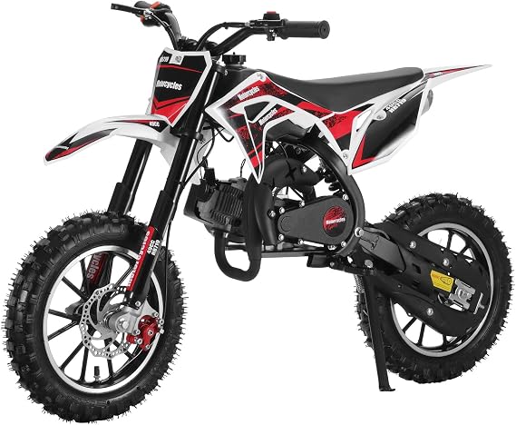 50cc 2-Stroke Kids Dirt Bike, Gas Powered Motocross Kids Mini Motorcycle, Off-Road Motorbike with Front & Rear Disc Brakes, Pull Start, 10-inch Anti-Slip Tires Mini Pocket Motorcycle 30KM/H