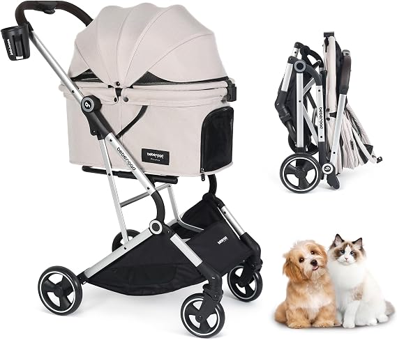 Beberoad T4 Pet Stroller for Small Medium Dogs & 2 Cats Foldable Beige