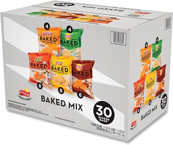 Frito-Lay Baked Variety Pack, BBQ, Crunchy, Cheddar and Sour Cream, Classic, Sour Cream and Onion, 30-Count