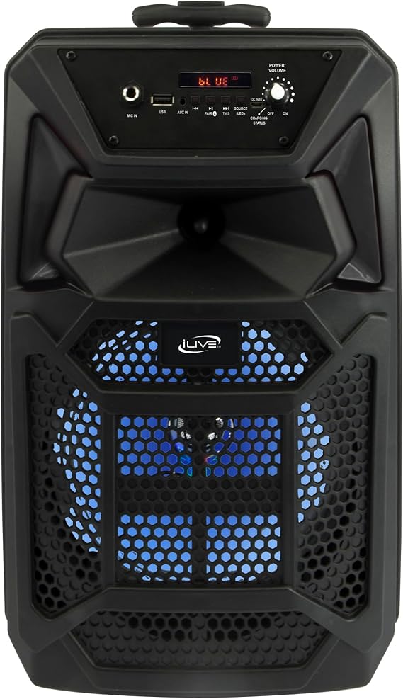 iLive Bluetooth Party Speaker with Wireless Microphone, FM Radio & USB