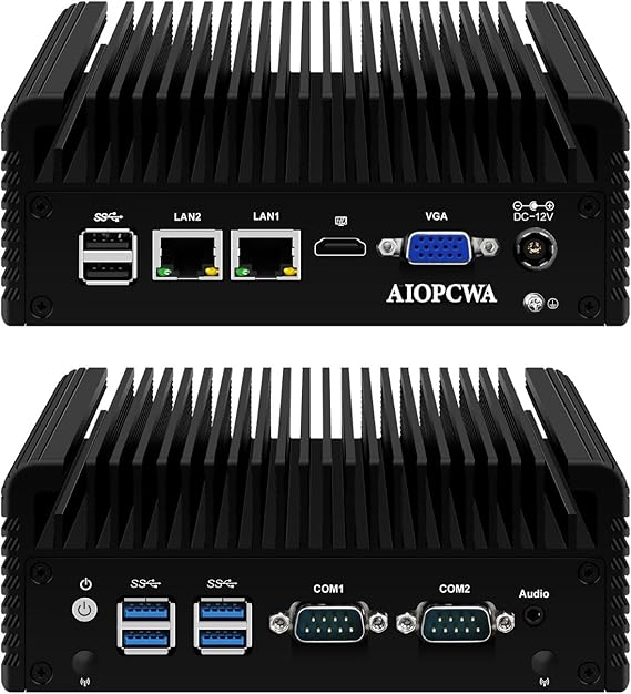 Fanless Mini PC, Industrial Commercial Embedded PC, Intel Core i5 5200U, 2 x 2.5GbE i226V LAN, 2 x COM RS232 Serial Ports, 7/24 Silent Fanless Industrial Mini PC, 8GB RAM 64GB SSD, WinOS Linux