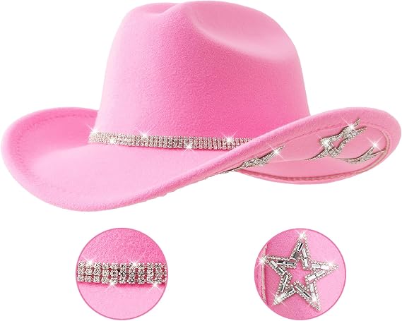 Jastore Kids Girls Boys Bling Rhinestone Western Cowgirl Hat Sparkly Star Disco Cowboy Hat