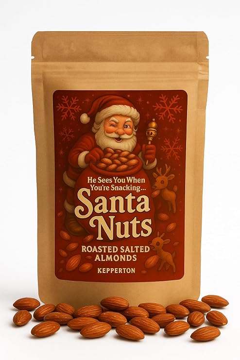 Kepperton Santa Nuts Roasted Almonds Gift Tin - Hilarious Holiday Snack, Gag Gift for Men, Women, Secret Santa, White Elephant, Party, Stocking Stuffer