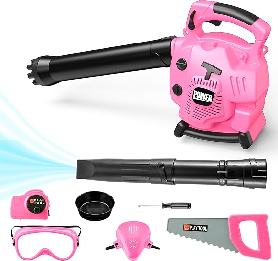 Bubble Leaf Blower for Toddlers - Upgrade Pink Kids Bubble Machine with Gardening Tool Set, 2 in 1 with Extra Bubble Blower Kit Outdoor Play Toys, Birthday Party Gifts for Boys Girls Age 3 4 5+ Years