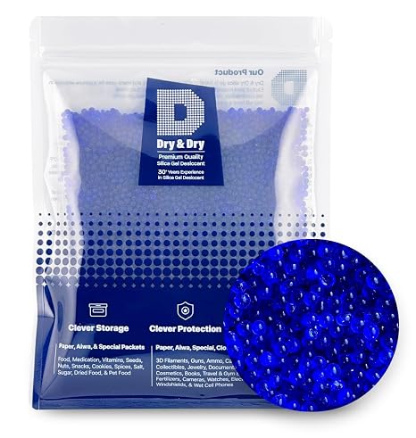 Dry & Dry [1.2 LBS] Blue Indicating Silica Gel Beads Desiccants(Industry Standard 3-5 mm) - Reusable Desiccant Beads Silica Beads(Blue to Pink) Moisture Absorbers