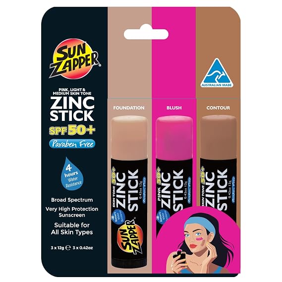 Sun Zapper Zinc Sunscreen Stick SPF 50+ Beauty 3-Pack