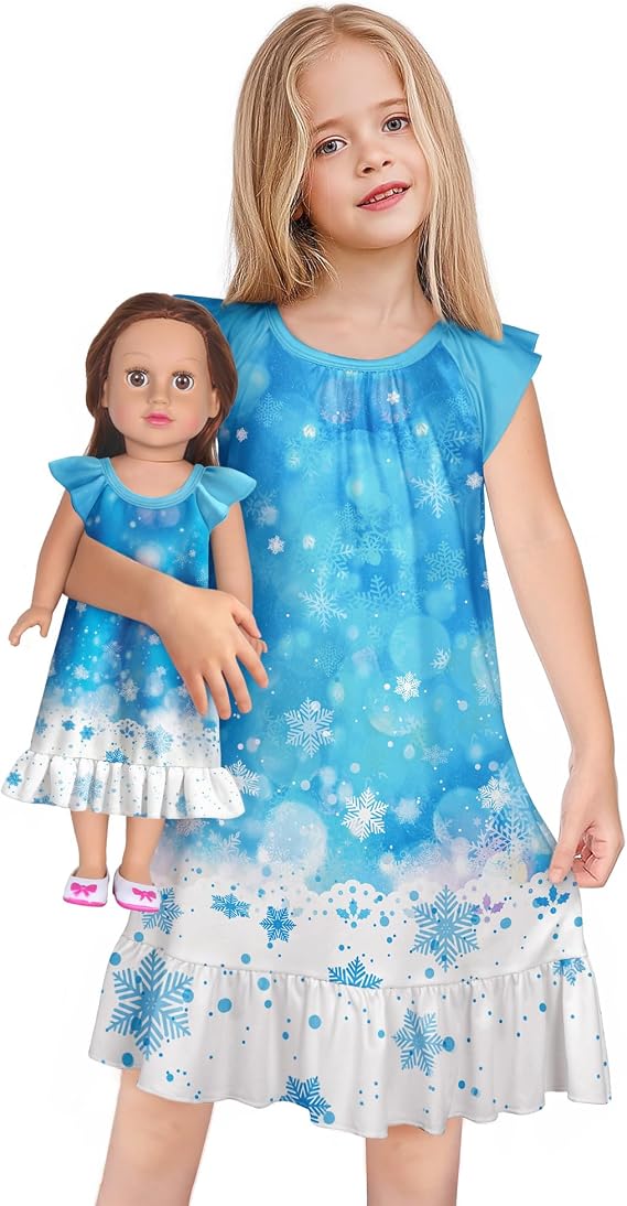 LQSZ Doll and Girl Matching Nightgown Outfit Pajamas Nightie Nightgown for Girls and Dolls Clothes