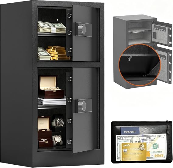 Xyvaly 8.6 Cu Ft Extra Large Home Safe with Fireproof and Waterproof Bag,Heavy Duty Double Door Security Safe Box with Removable Shelves,Digital Safes with Hidden Lock Box for Cash Files Office