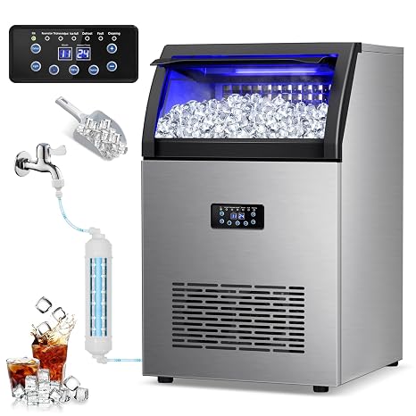 Commercial Ice Maker Machine 150Lbs/24H with 45Lbs Large Ice Capacity, 55Pcs Clear Ice Cubes Ready in 8-15Mins
