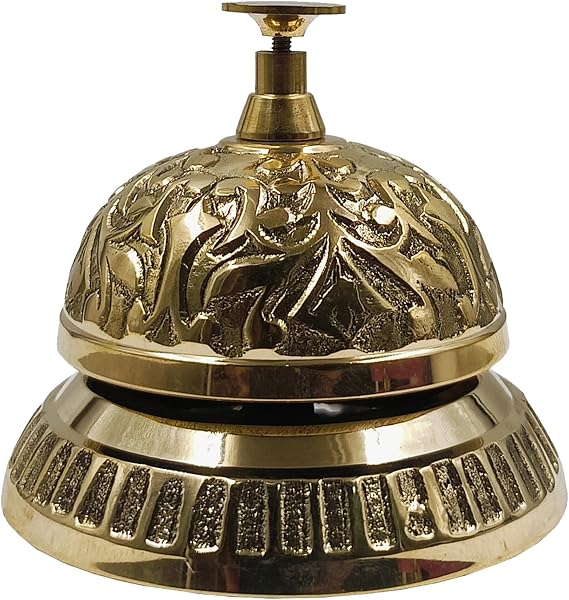 The Metal Magician Solid Brass Victorian Style Service Desk Bell, Antique Reception Desk Bell, Rustic Bells for Hotel, Restaurant, Kitchen, School, Office, Counter