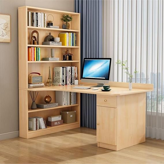 Reversible L Shaped Desk with Hutch, Modern Study Writing Desk Corner Desk L Shaped Computer Desk with Storage Shelves