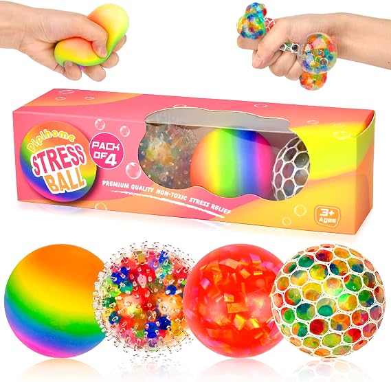 4 Pack Stress Balls for Adults, Rainbow Stress Ball Fdget Toys