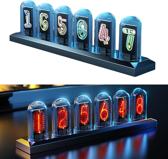 LED Nixie Clock Nixie Tube Clock with 2 Time Modes Nixie Tube Clock IPS Colour Screen Digital Clock Tubes Clock for Home Bedroom Desk Decoration